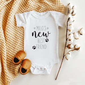New Best Friend Onesie®, Protected By Dog Onesie®, Personalized Dog Name Onesie®, Dog Name Onesie®, Baby Shower Gift, Newborn Baby Gifts