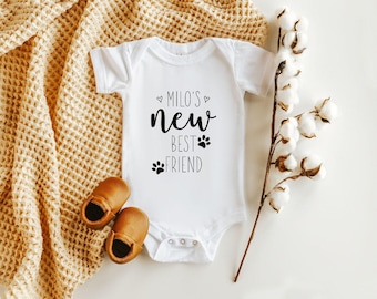 New Best Friend Onesie®, Protected By Dog Onesie®, Personalized Dog Name Onesie®, Dog Name Onesie®, Baby Shower Gift, Newborn Baby Gifts