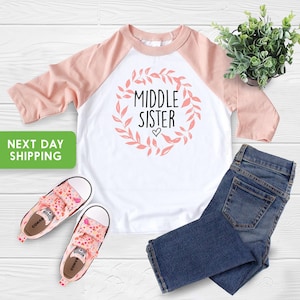 Middle Sister Shirt, Middle Sister Toddler Shirt Burnt Orange Botanical, Middle Sister Toddler Raglan