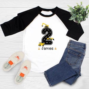 Chemise d&#39;anniversaire sur le thème de la construction pour garçons, grenouillère personnalisée pour deuxième anniversaire de camions de construction, chemise d&#39;anniversaire personnalisée