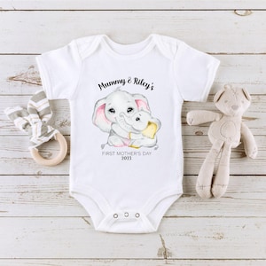 Personalized Baby&#39;s First Mother&#39;s Day Baby Clothes, Gift for New Mom, Mommy and Baby Elephant Onesie®,  Mother&#39;s Day Gift, Mothers Day