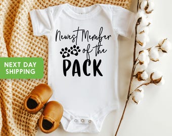 Newest Member Of The Pack Onesie® Announcement Onesie® Pregnancy Onesie® Baby Gift, Surprise, Baby Reveal, Pet Baby Announcement