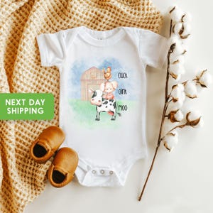 Cluck Oink Moo Onesie®, Cute Farm Onesie®, Cow Baby Shirt, Baby Shower Gift, Little Farmer Onesie®