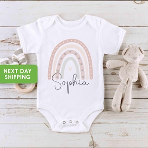 Girls Personalized Name Rainbow Onesie® - Custom Name Baby Girl Onesie® - Neutral Pink Rainbow Baby Onesie® - Newborn Outfit - Newborn Gift
