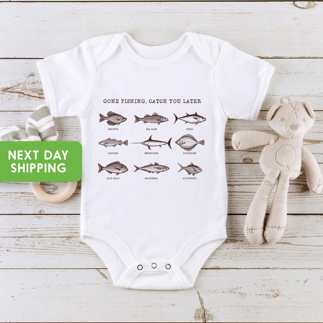 Cute Fishing Onesie®, Gone Fishing Baby Onesie®, Summer Fishing