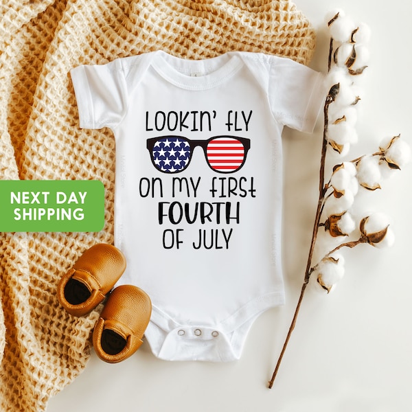 Lookin Fly On My First Fourth if July Baby Onesie® First 4th Of July Onesie®For Baby, First 4th Of July Bodysuit, Cute July 4th Baby Gift