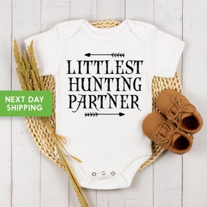 Littlest Hunting Partner Pregnancy Announcement Onesie® Hunting Buddy Onesie® Baby Announcement Bodysuit,Pregnancy Reveal