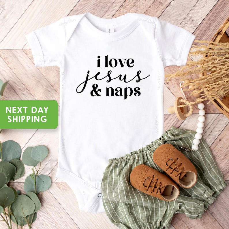 I Love Jesus & Naps Onesie®, Christian Baby Bodysuit, Cute Religious Baby Shower Gift image 2