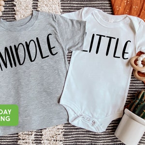 Pregnancy Reveal Announcement Sibling T-shirts. Big, Middle, Little, Second, Third, Fourth Pregnancy Announcement, Sibling Shirts