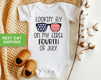 Lookin Fly On My First Fourth if July Baby Onesie® First 4th Of July Onesie®For Baby, First 4th Of July Bodysuit, Cute July 4th Baby Gift