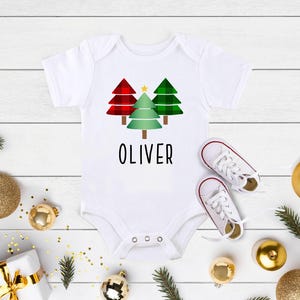 Personalized Christmas Tree Baby Onesie®, Buffalo Plaid Christmas Shirt, Custom Christmas Shirt, Christmas Tree Shirt, Sibling Christmas Tee