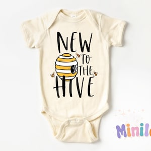 Bee Onesie®, Natural New To The Hive Onesie®, Cute Bumble Bee Natural Onesie®, New Baby Bodysuit, Pregnancy Announcement Onesie®