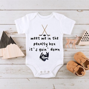 Funny Baby Onesie®, Hockey Penalty Box Onesie®, Baby Shower Gift, Baby Hockey Bodysuit, Hockey Themed New Dad Gift, Surprise Daddy
