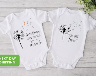 Twin Onesie®, Newborn Twin Outfit, Dandelion Miracle Onesie®, Twin Baby Shower Gift
