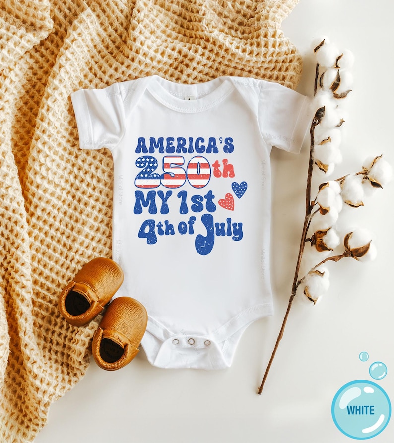 My First 4th of July Onesie®, America's 250th Year Baby Outfit, America 250th Shirt, Patriotic Baby Clothes, Independence Day Bodysuit 2026 画像 5