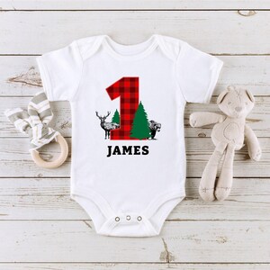 Red Flannel Winter Theme Birthday, Personalized Wild One Birthday Onesie®, Baby Christmas Onesie®, Personalized Christmas Baby Onesie®