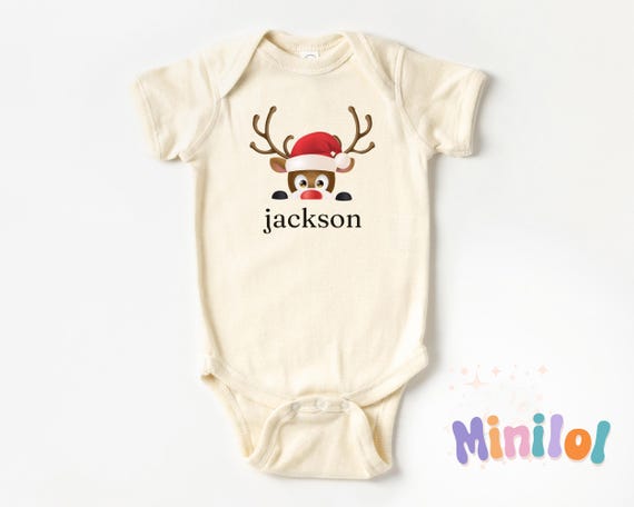 Personalized Reindeer Baby Bodysuit, Custom Christmas Baby Onesie