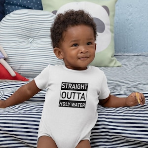 Funny Holy Water Baptism Onesie®, Christian Baby Bodysuit and Christening Gift for Newborns image 6