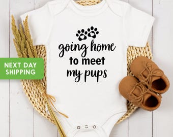 Going Home To Meet My Pups Onesie® Dog Baby Announcement, Pregnancy Announcement, Pregnancy Reveal Onesie® Coming Soon Animal Lover