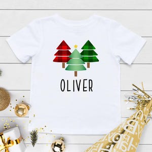 Buffalo Plaid Christmas Shirt, Personalized Christmas Tree Baby Onesie®, Custom Christmas Shirt, Christmas Tree Shirt, Sibling Christmas Tee