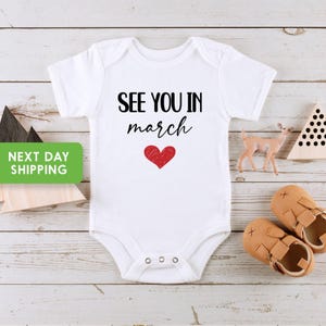 See You in Custom Month Baby Onesie®, Personalized Baby Announcement Onesie®, Pregnancy Announcement Bodysuit, Pregnancy Announcement