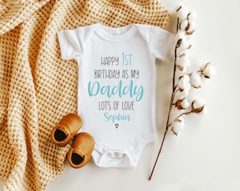 Happy Birthday 1st Birthday as My Daddy Blue Outfit, Babygrow Sleepsuit Vest Bodysuit, Father's Day Gift, New Dad Gift, Cute Birthday Gift