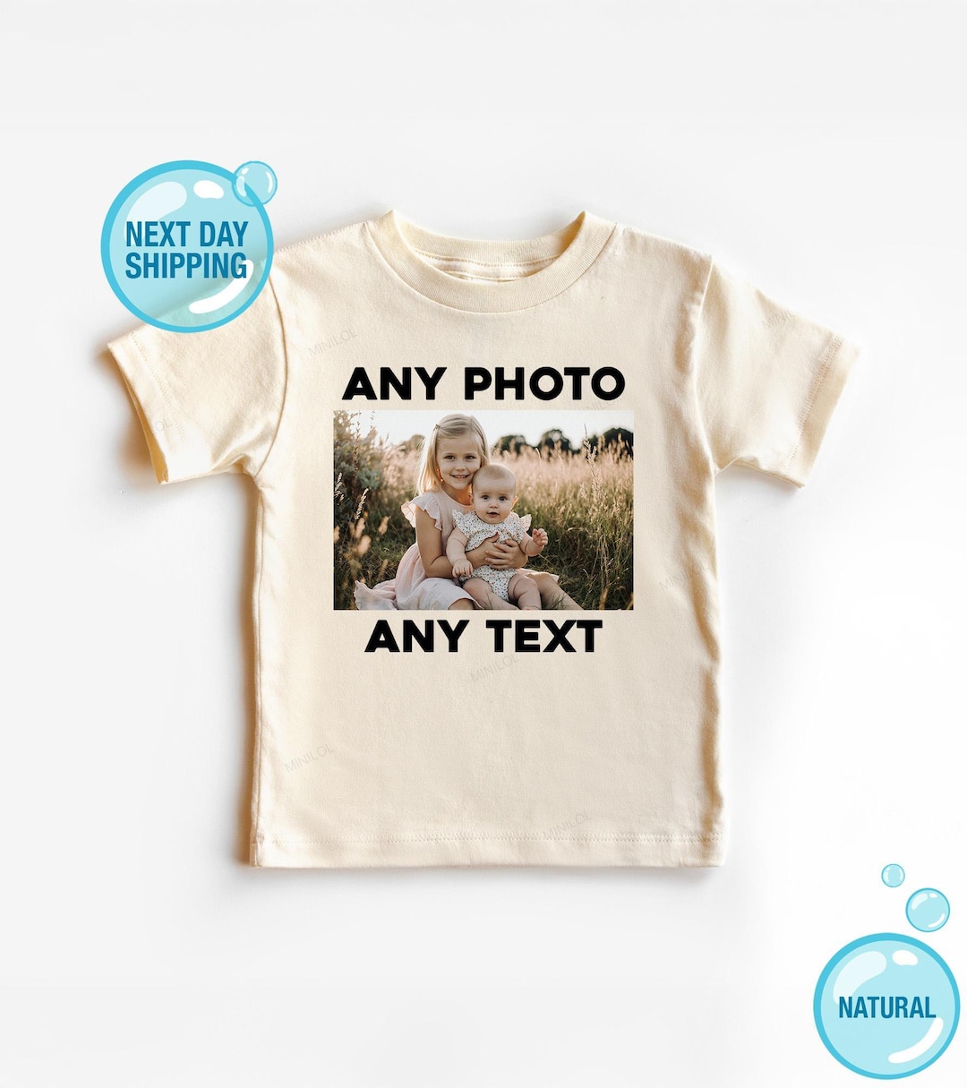 Personalized Kids Photo T-shirt, Childrens Custom Photo and Text Shirt