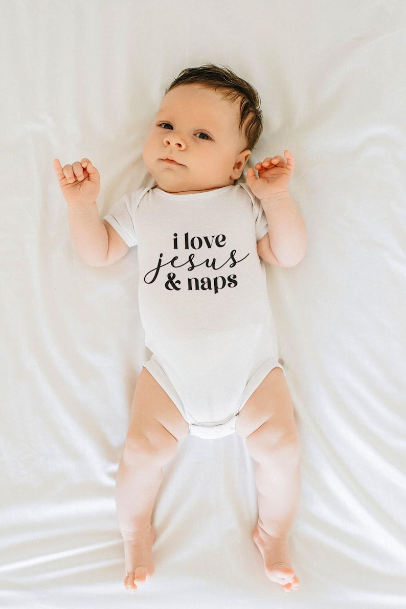 I Love Jesus & Naps Onesie®, Christian Baby Bodysuit, Cute Religious Baby Shower Gift image 6