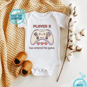 Cute Gaming Baby Bodysuit, Player 3 Has Entered the Game Baby Onesie®, Adorable Gaming Controller, Pixel Heart Emoji Gamer Baby Boy Tee