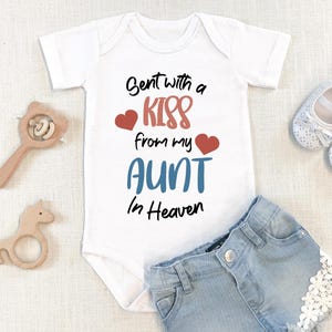 Sent With A Kiss By My &quot;Custom&quot; In Heaven Baby Onesie®, Personalized Baby Onesie®, Baby Shower Gift, Guardian Angel Bodysuit
