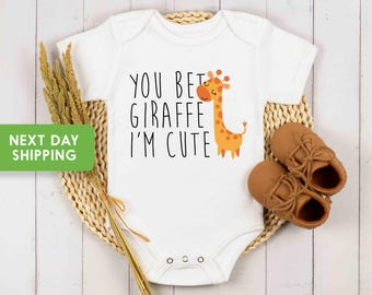 You Bet Giraffe I'm Cute Baby Onesie®, Funny Animal Onesie®, Giraffe Baby Clothes, Cute Baby Onesie®s, Giraffe Bodysuit, Cute Baby Bodysuit