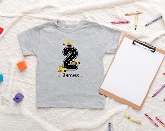 Construction Themed Second Boys Birthday Shirt, Personalized Birthday Boy Shirt, Personalized Construction Trucks Second  Birthday Onesie®