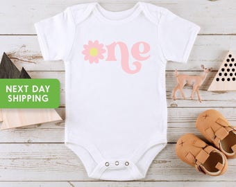 One Daisy Baby Onesie®, One Wild Groovy Girl Birthday Onesie®, Daisy Love 1st Birthday Bodysuit, Retro First Birthday Party Outfit