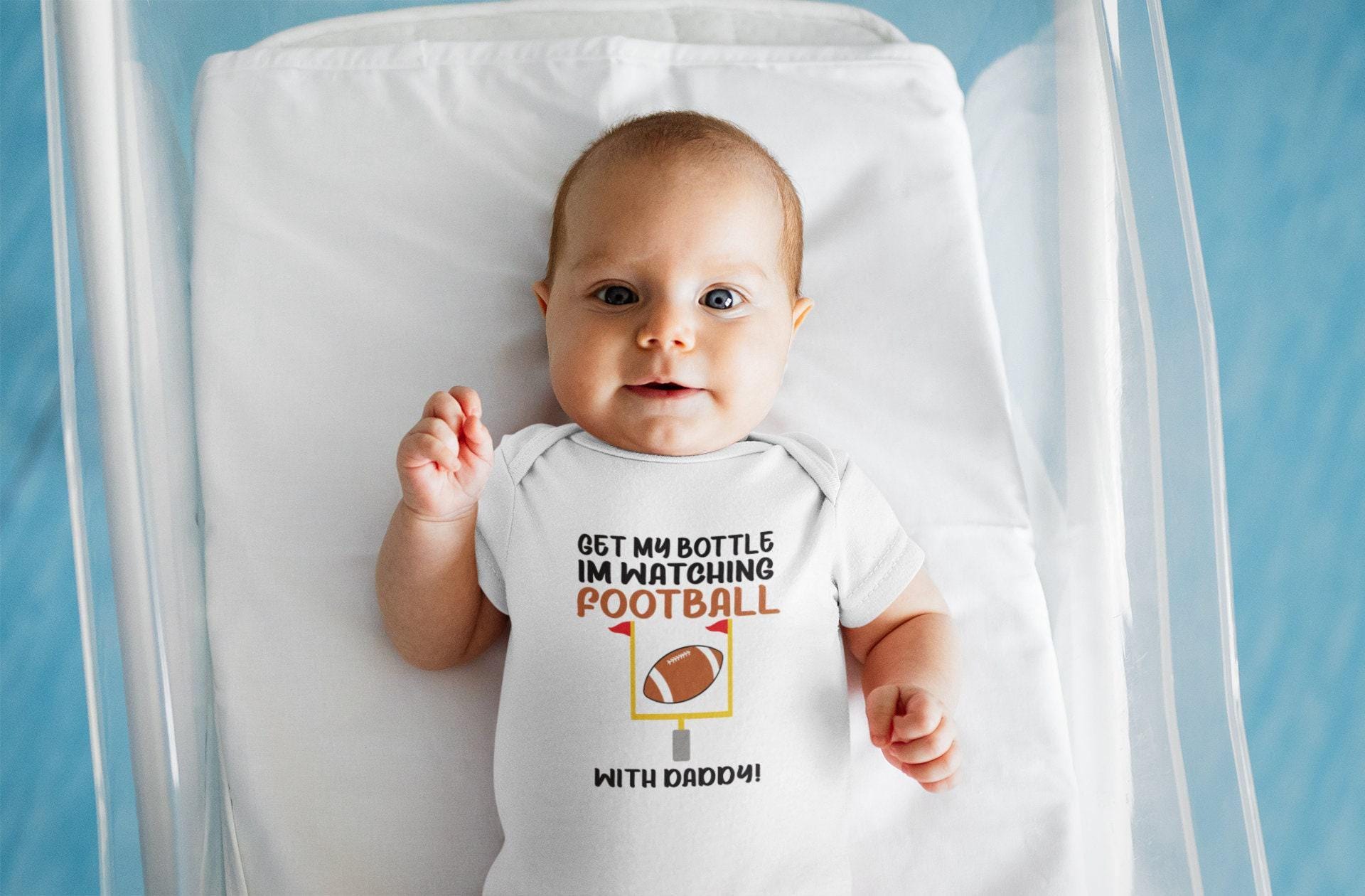 Daddy's Football Buddy Baby One Piece Green And Yellow Cute Boy Or Gir