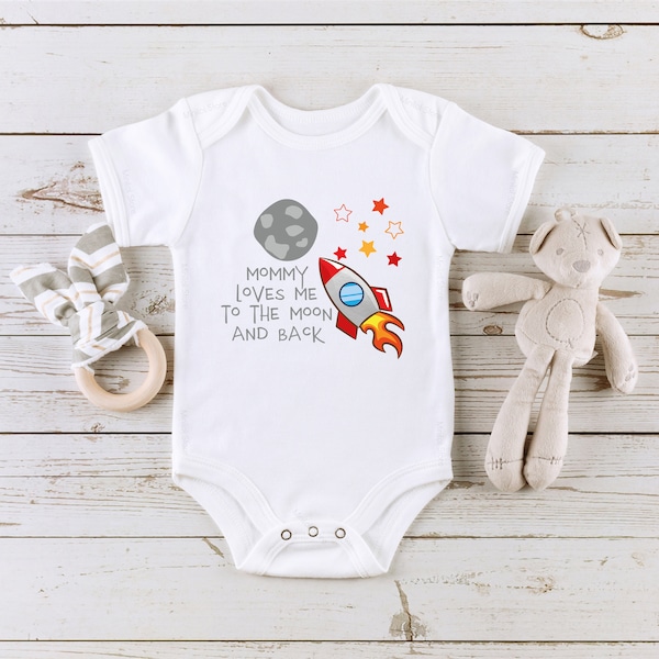 Mommy Loves Me To The Moon And Back Baby Onesie®, Cute Boys Baby Onesie®, Mother's Day Onesie®, Mother's Day Gift