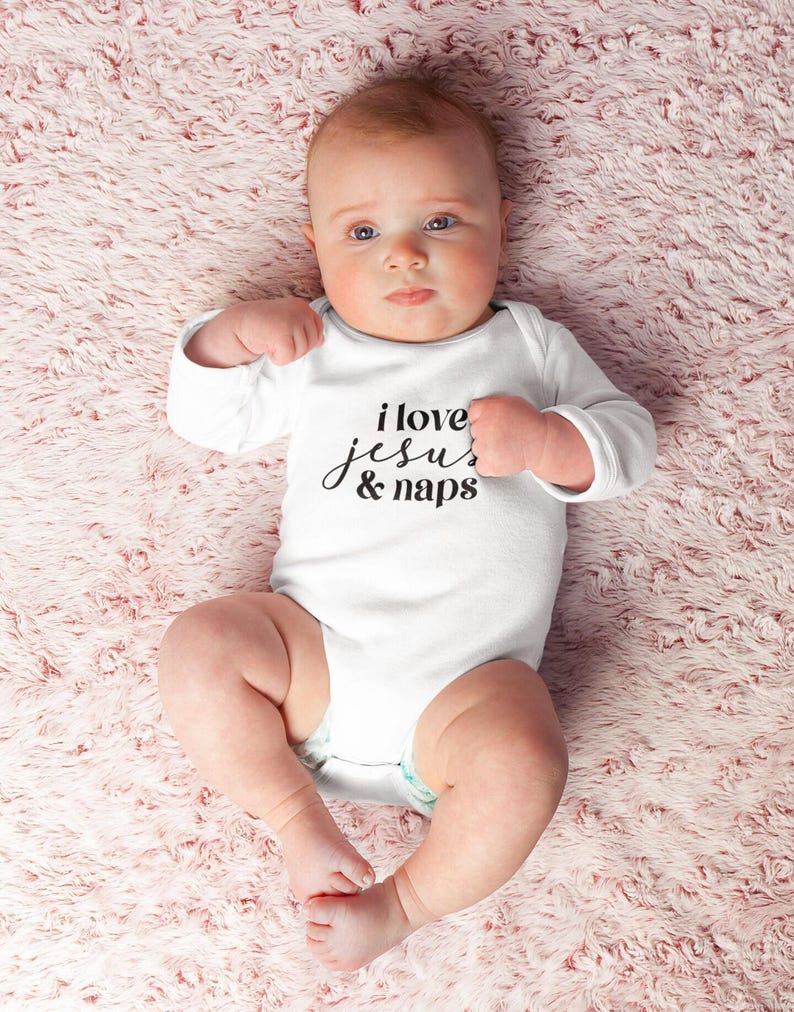 I Love Jesus & Naps Onesie®, Christian Baby Bodysuit, Cute Religious Baby Shower Gift image 7
