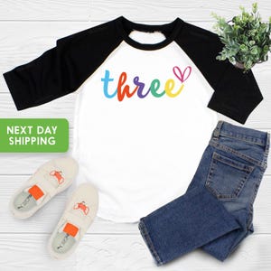 Three Shirt, 3rd Birthday Shirt, Three Years Old Birthday, 3rd Birthday Outfit, Heart Shirt, Girl Shirt, Third Birthday Shirt