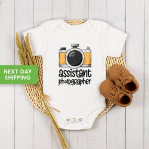Gift Idea for Photographer Dad Baby Onesie®, Assistant Photographer Funny Onsie®, Brand Baby Bodysuits, Camera Onesie®, Photography Shirt