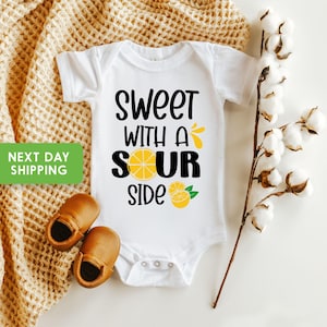 Sweet With A Sour Side Baby Onesie® Funny Lemon Toddler T-shirt, Baby Shower Gift, Cute Baby , Funny Lemon Baby Onesie®