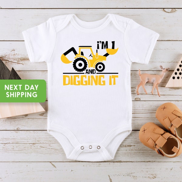 I'm 1 And Digging It, Construction Birthday Shirt, Construction Birthday Boy, One Year Old Construction Party, Construction Onesie®
