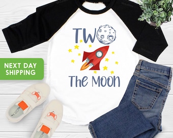 Two The Moon Birthday Shirt: Boys 2nd Birthday Space Party Outfit Tee