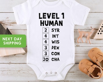 Gaming Baby Onesie® Level 1 Human Stats Outfit High Charisma Funny Newborn Gift