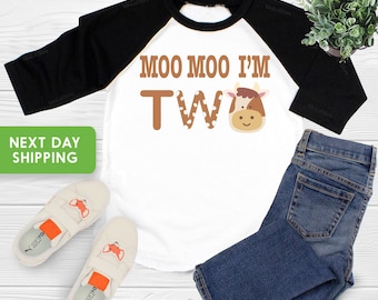 2nd Birthday Shirt, Moo Moo I'm 2 T-Shirt, Second Birthday Shirt, Farmer Birthday T-Shirt, Cow Birthday Shirt, Toddler Birthday Shirt