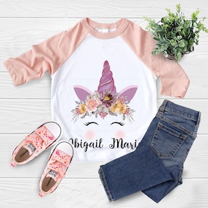 Girls Unicorn Shirt, Custom Unicorn Shirt for Girls Kids, Girls Personalized Name Shirt Boho Floral Pastel Unicorn