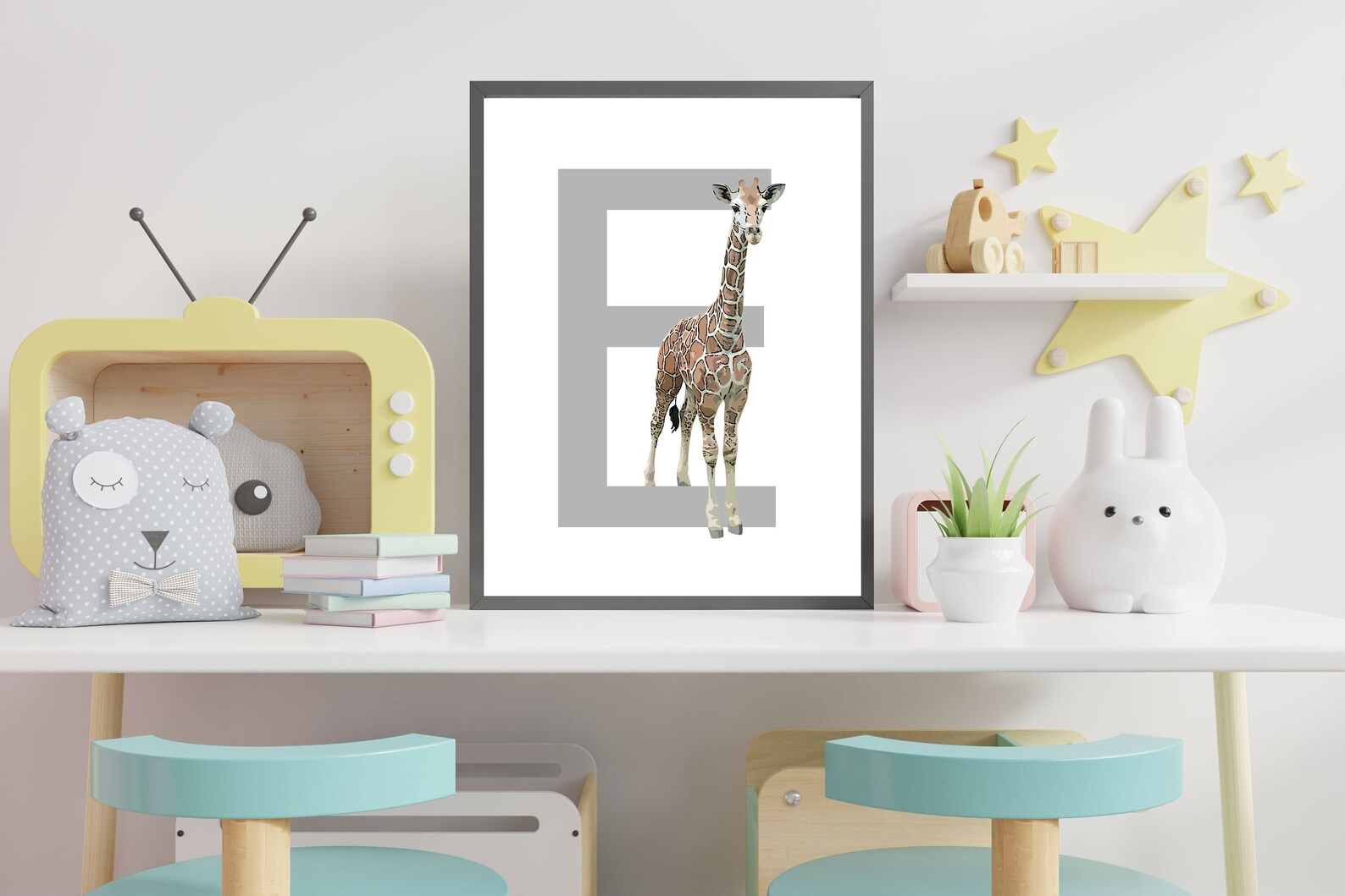 letter e print giraffe nursery print safari animal nursery