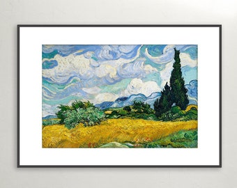 Van Gogh Print, Wheat Field with Cypresses, Eclectic wall art, Gallery Wall Art, Vintage Art Prints exhibition art, Digital print.