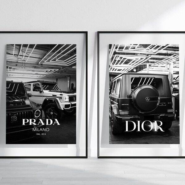Luxury Car and Fashion Poster Set of 2, Digital Designer Poster, Printable Hypebeast Poster, Download Fashion Wall Art, Designer Wall Art