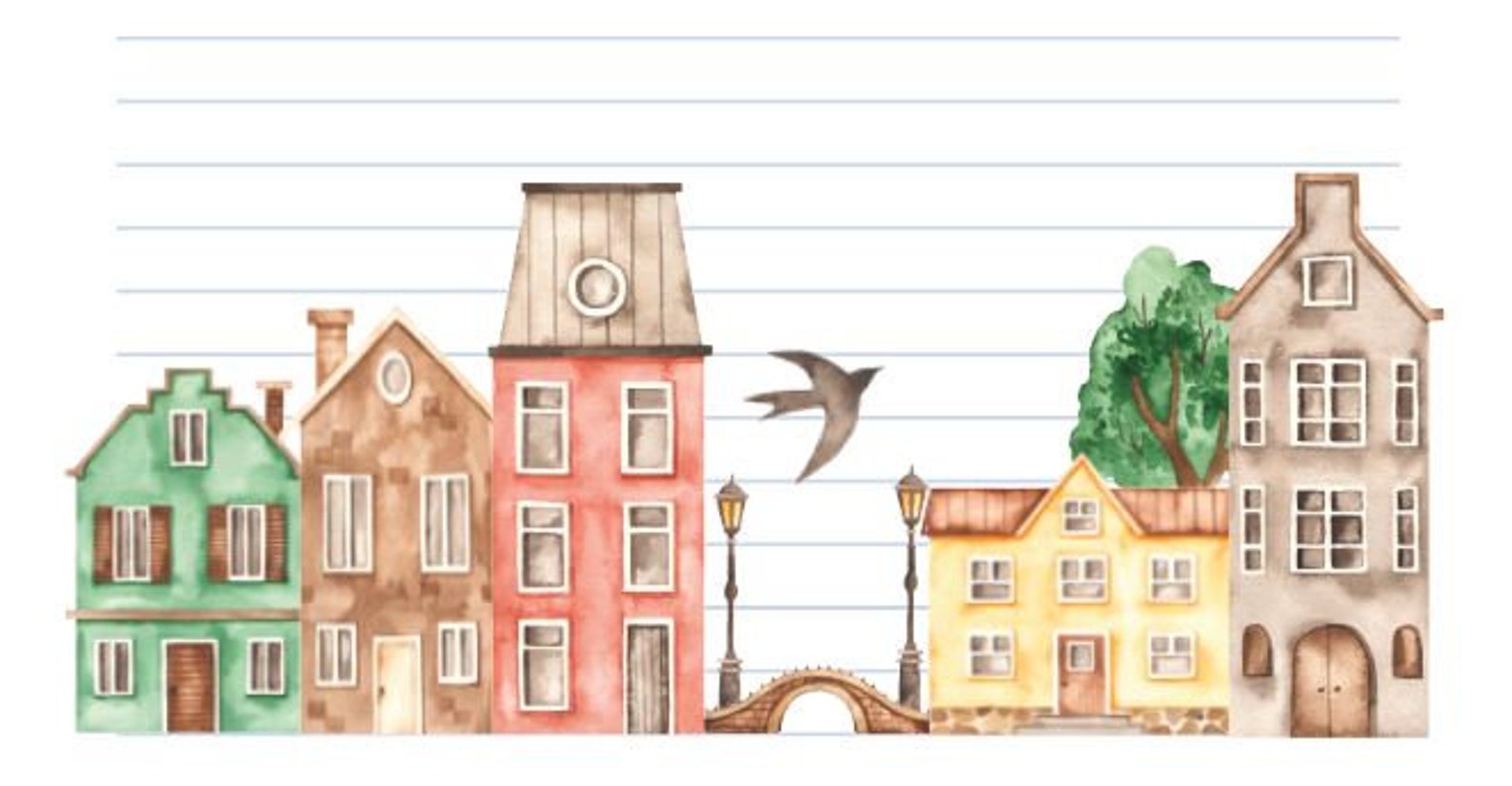 Printable Old houses Stationery Paper / A4 / US / Letter Etsy