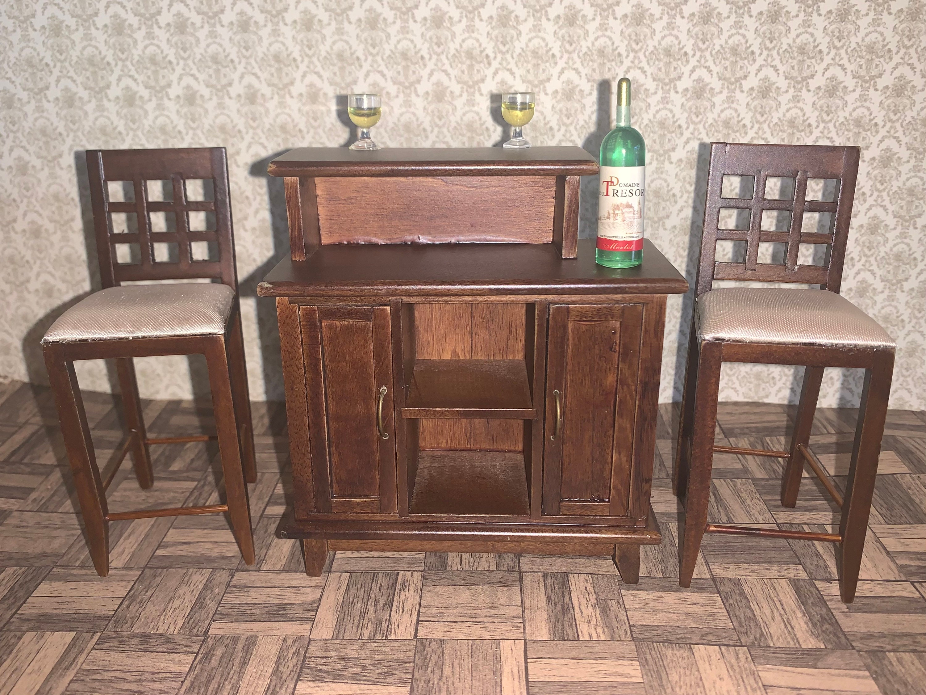 112 Dollhouse Miniature bar w/two bar height chairs Etsy