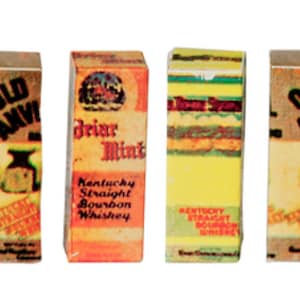 Dollhouse miniature Whiskey bottle boxes, set of 6;  bar items, wine, alcohol, 1:12 scale